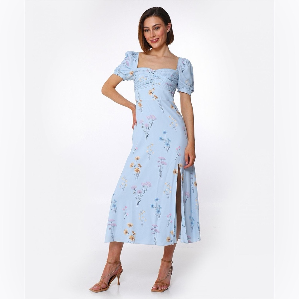 Self-Portrait Floral Watercolour Crepe Midi Dress | Size: 6 | Color: Powder Blue